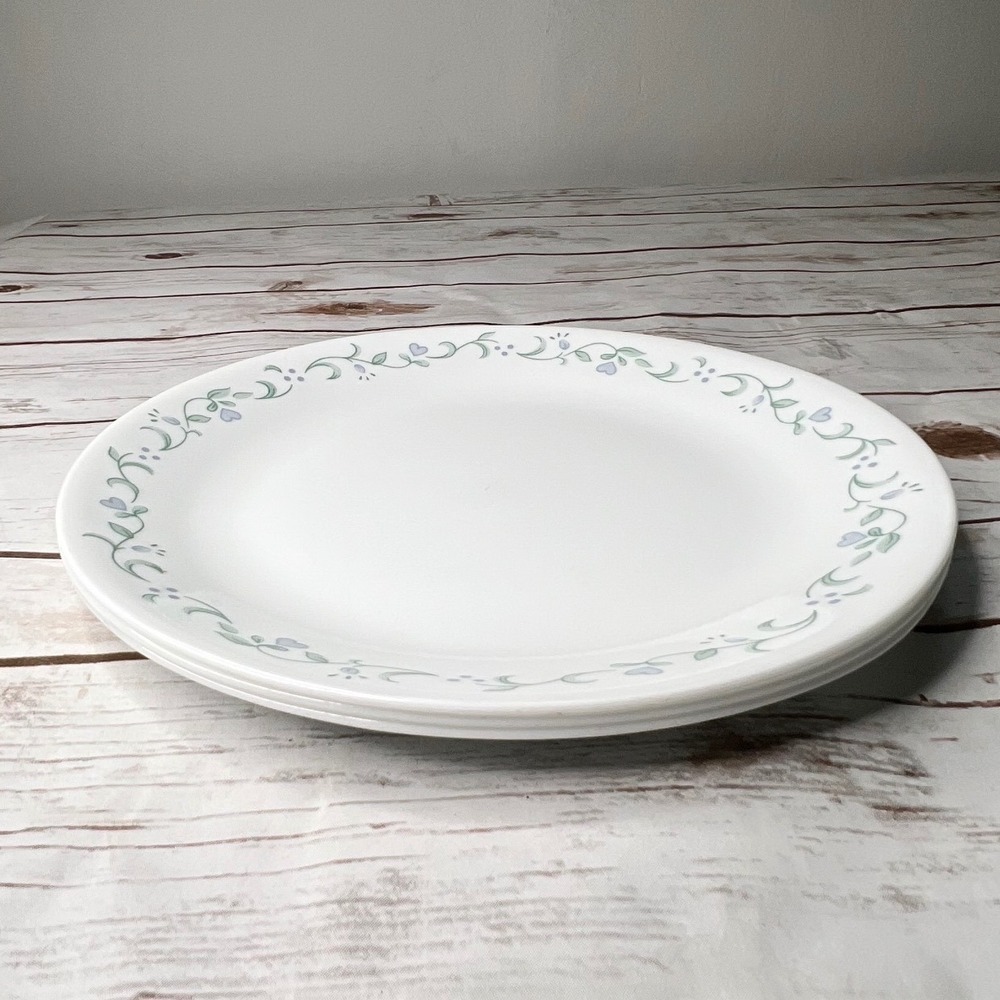 Corelle Dinner Plates White Chutney Floral Heart Green Blue 10.25" Set of 3